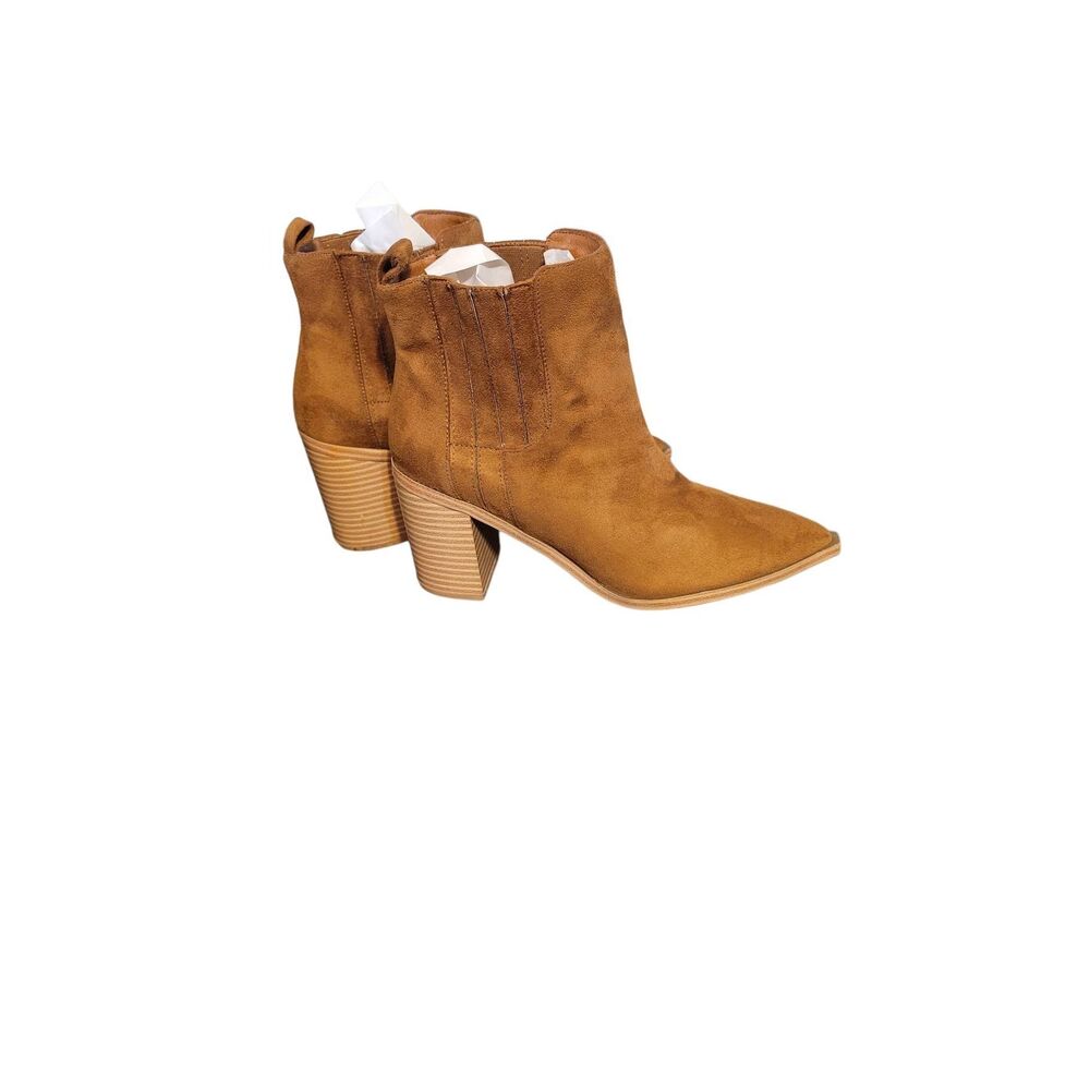 Imily Bela Women's Ankle Boots Pointed Toe Chunky Stacked Heeled Faux Suede Leay